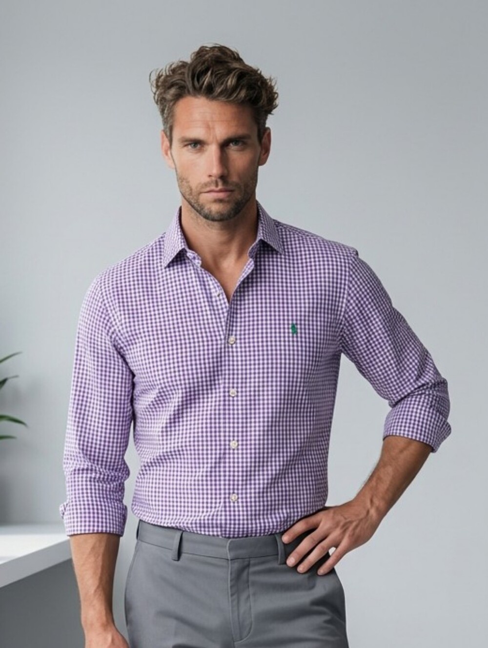 Ralph Lauren XL Purple Gingham Shirt Classic Fit Oxford Button Down Cotton Men's